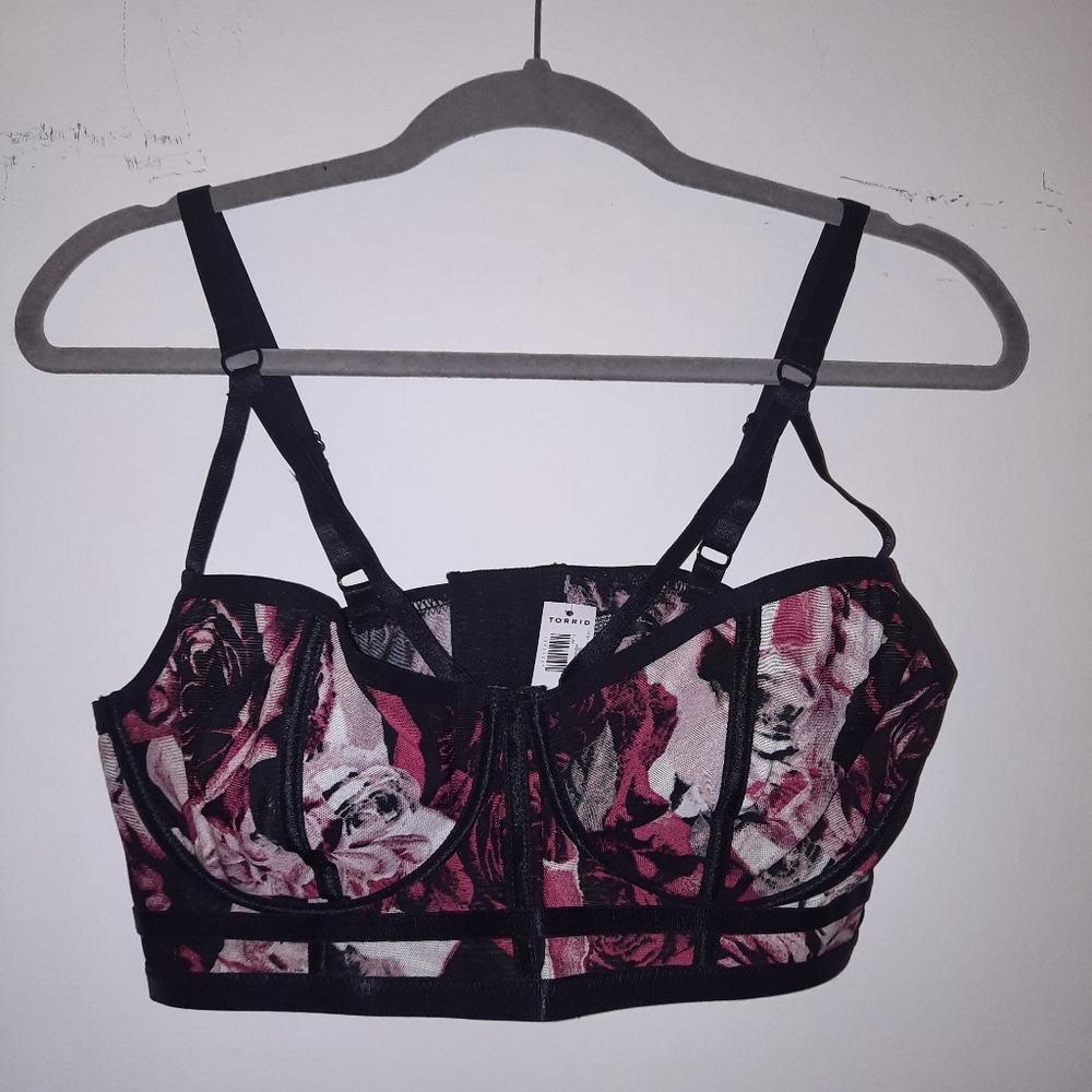 2/$22 Mesh Strappy Rose Unlined Underwire Longline Bralette - Picture 8 of 12